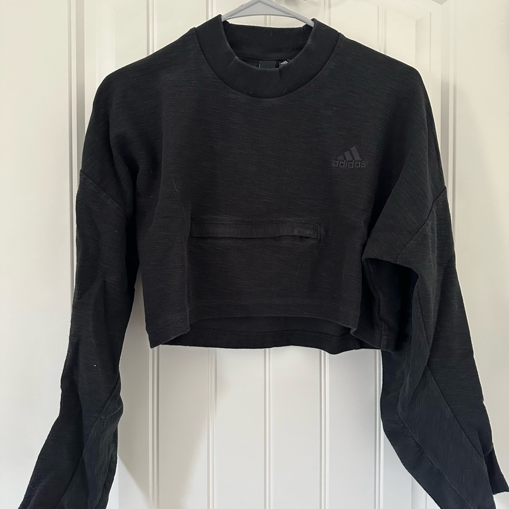 Adidas Black Boxy Crop Sweatshirt